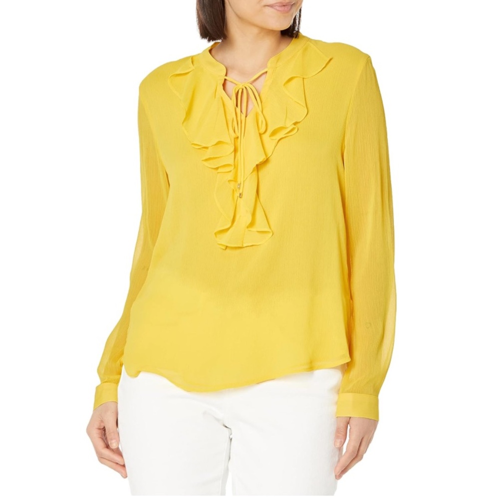 TOMMY HILFIGER 💛YELLOW💛 RUFFLED LONG SLEEVE TOP SIZE SMALL 🌟NWT🌟